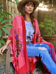 THE COLETTE BEADED KIMONO IN SCARLET