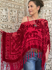 ARIEL BEADED PONCHO IN SCARLET