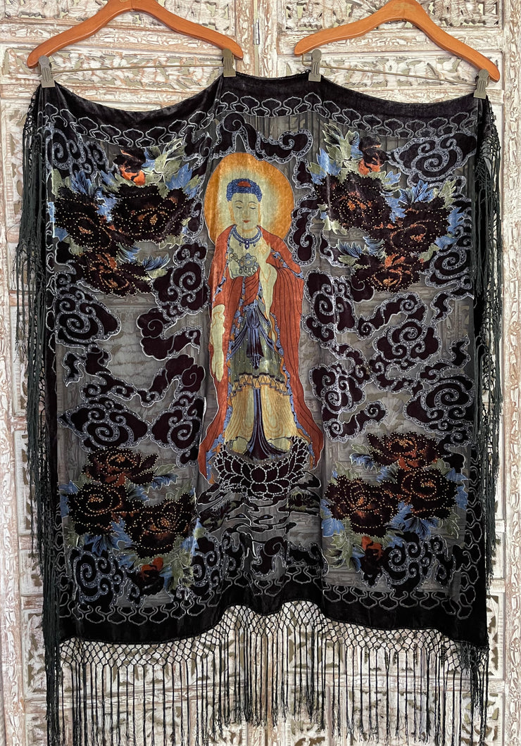 GOLDEN LOTUS BUDDHA SILK VELVET SHAWL