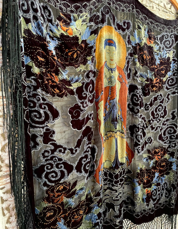 GOLDEN LOTUS BUDDHA SILK VELVET SHAWL