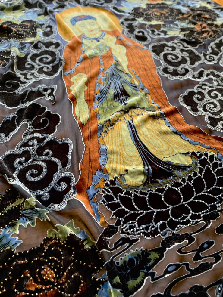 GOLDEN LOTUS BUDDHA SILK VELVET SHAWL