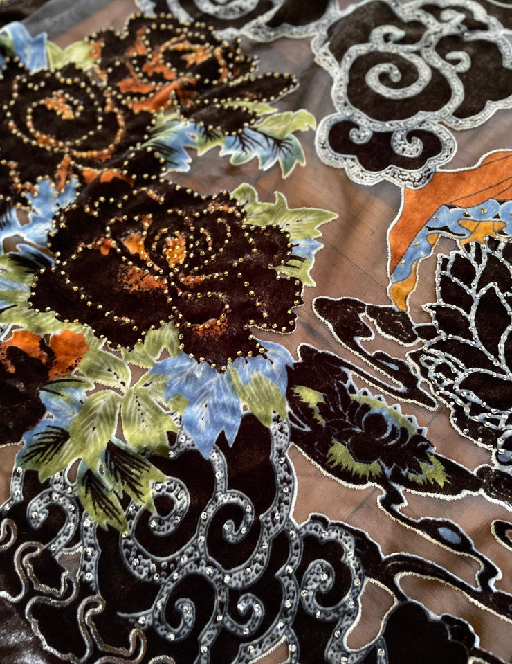 GOLDEN LOTUS BUDDHA SILK VELVET SHAWL
