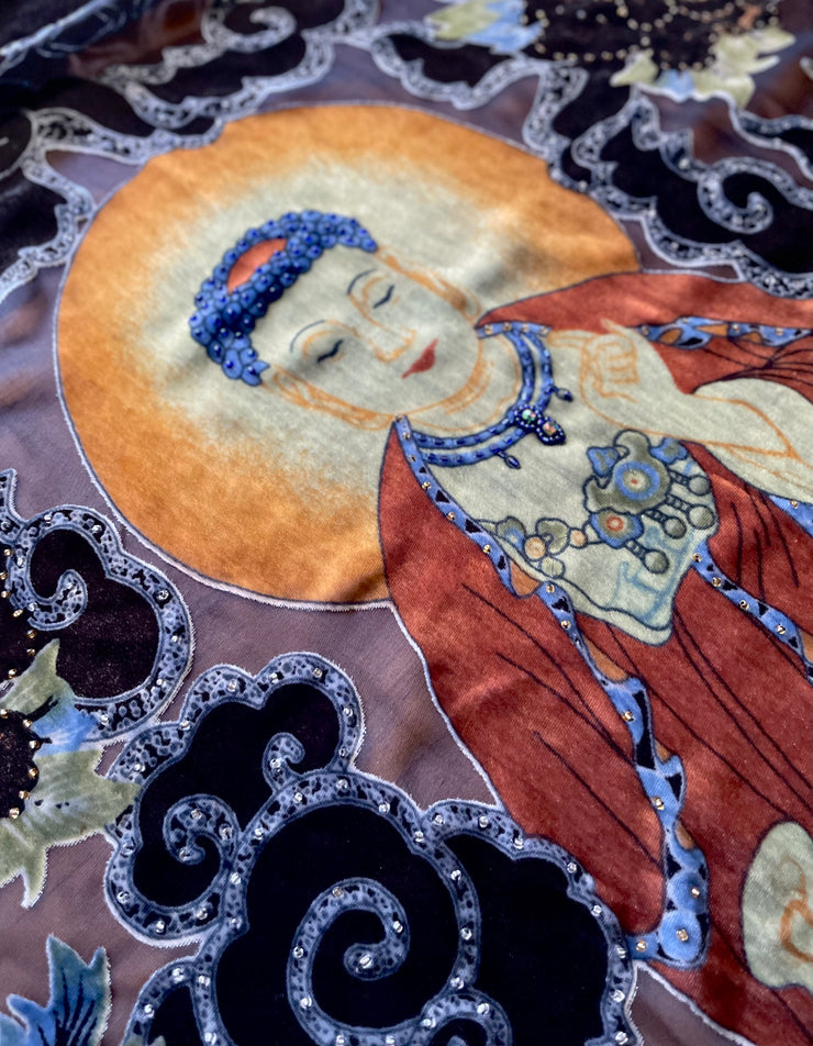 GOLDEN LOTUS BUDDHA SILK VELVET SHAWL