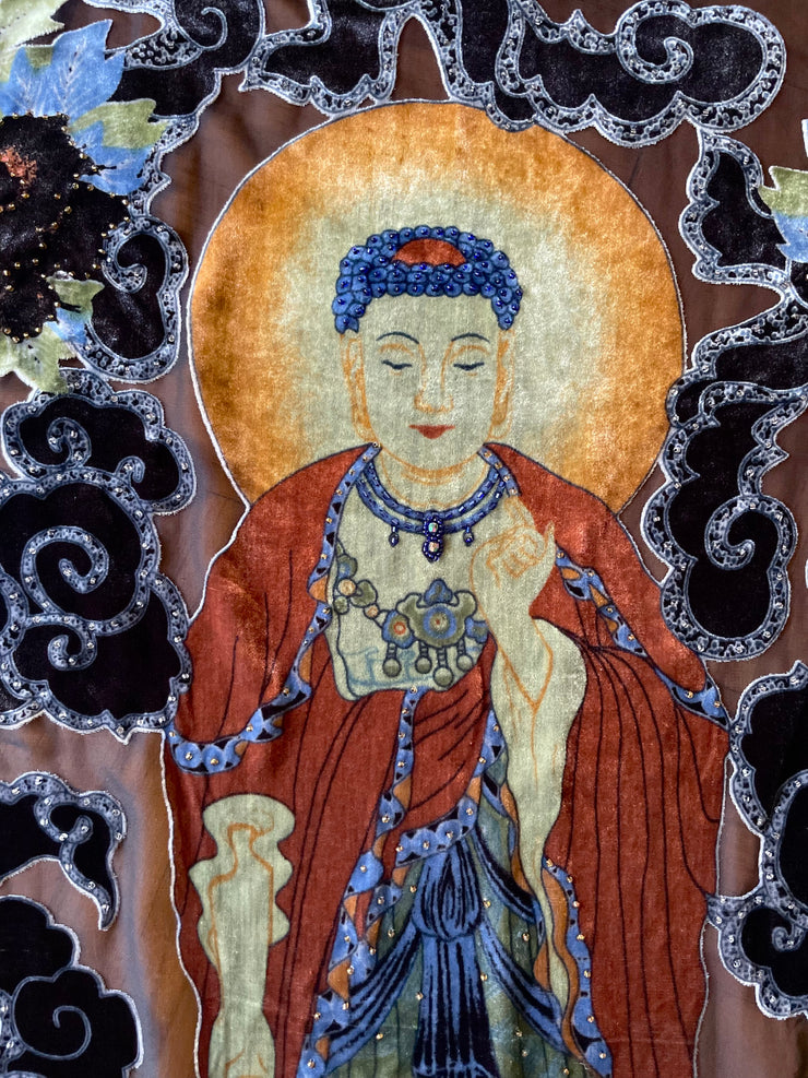 GOLDEN LOTUS BUDDHA SILK VELVET SHAWL