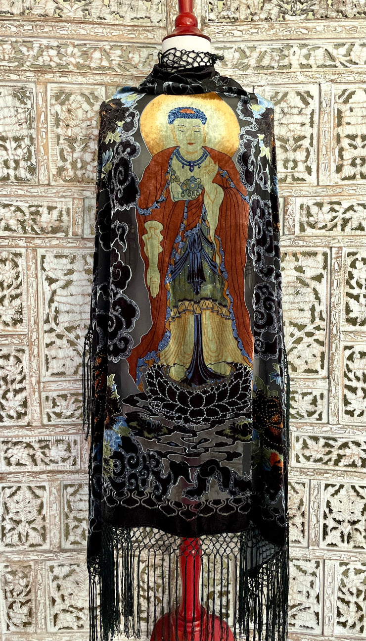 GOLDEN LOTUS BUDDHA SILK VELVET SHAWL