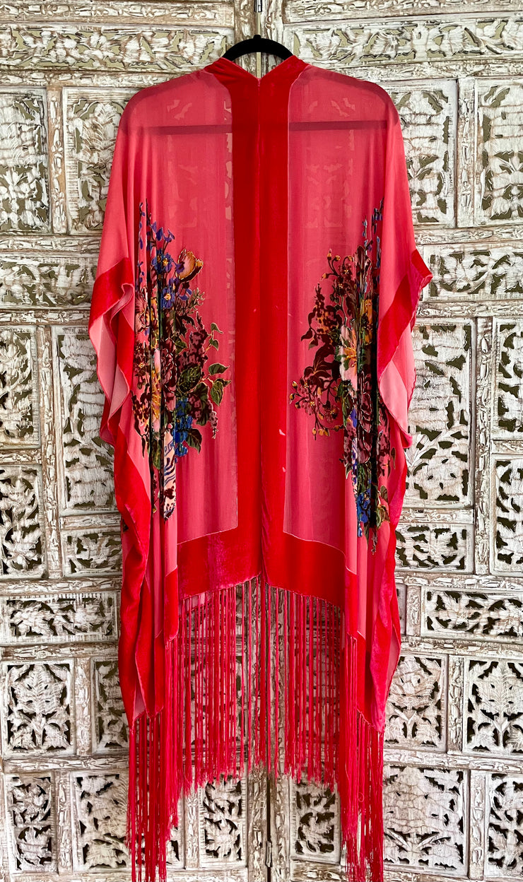 THE COLETTE BEADED KIMONO IN SCARLET