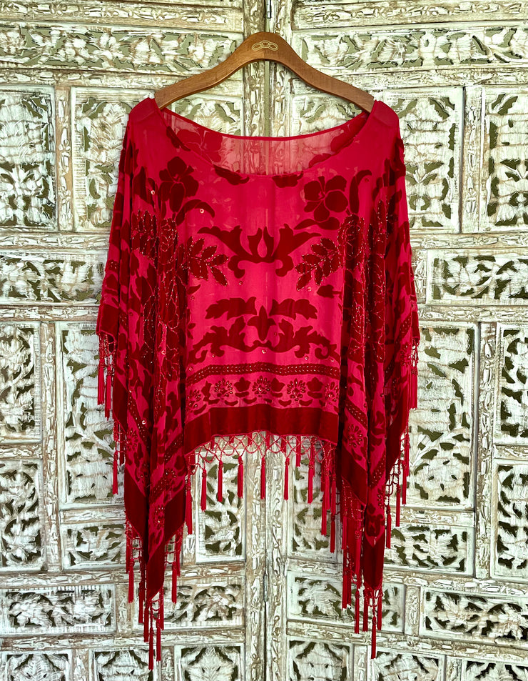 ARIEL BEADED PONCHO IN SCARLET