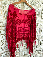 ARIEL BEADED PONCHO IN SCARLET