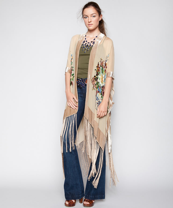 THE COLETTE BEADED KIMONO IN ANTIQUE IVORY