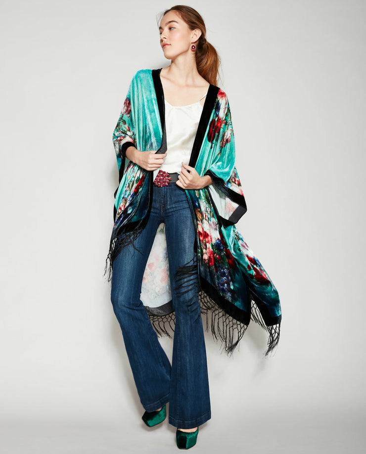  Aris A Hand-Beaded Silk Velvet Burnout Kimono