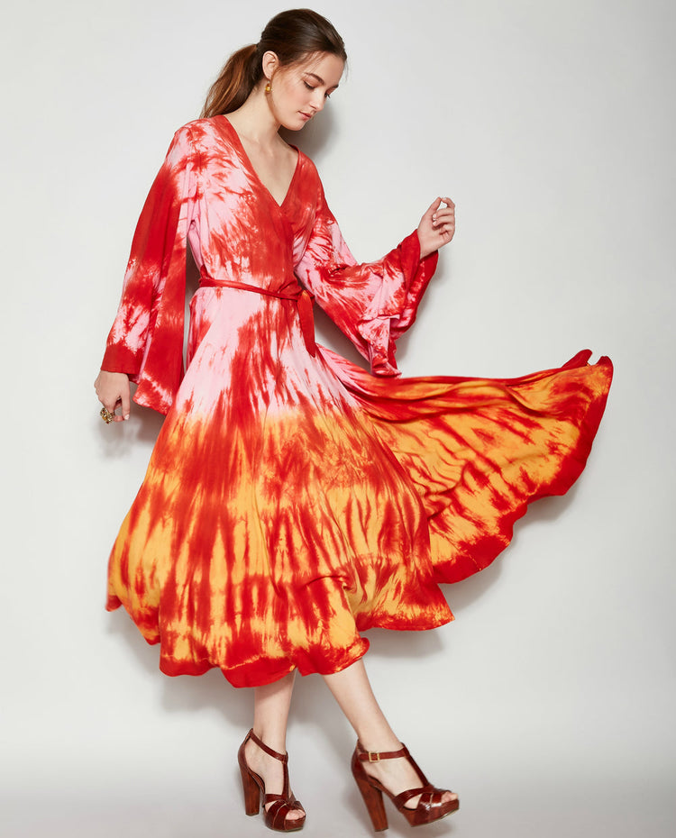 INDIAN SUNRISE TIE DYE WRAP DRESS – Heidi Abra INDIAN SUNRISE TIE DYE WRAP DRESS – Heidi Abra